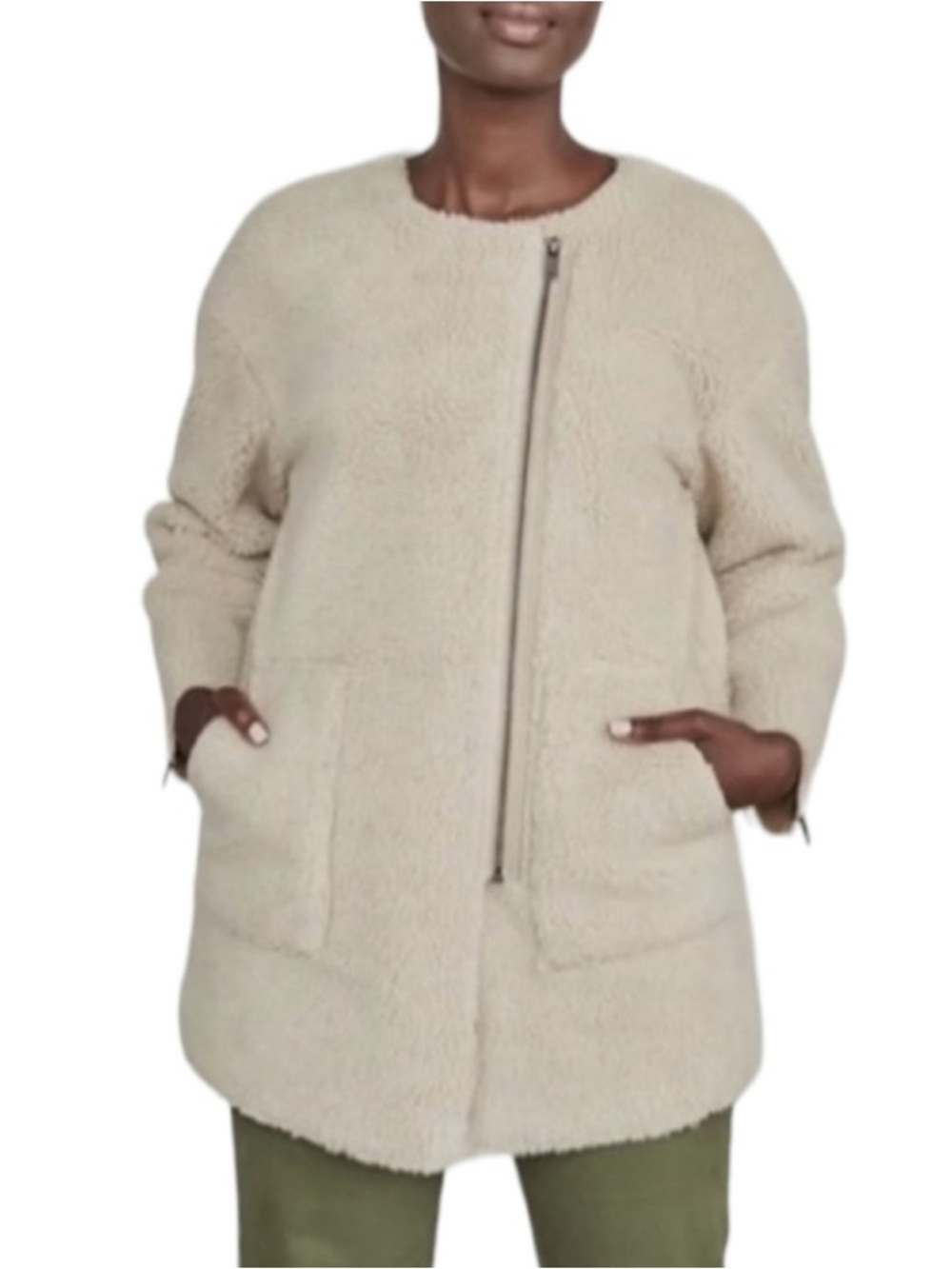 Elizabeth and James oversized/soft Cream Sherpa Zip-Front Jacket MEDIUM‎